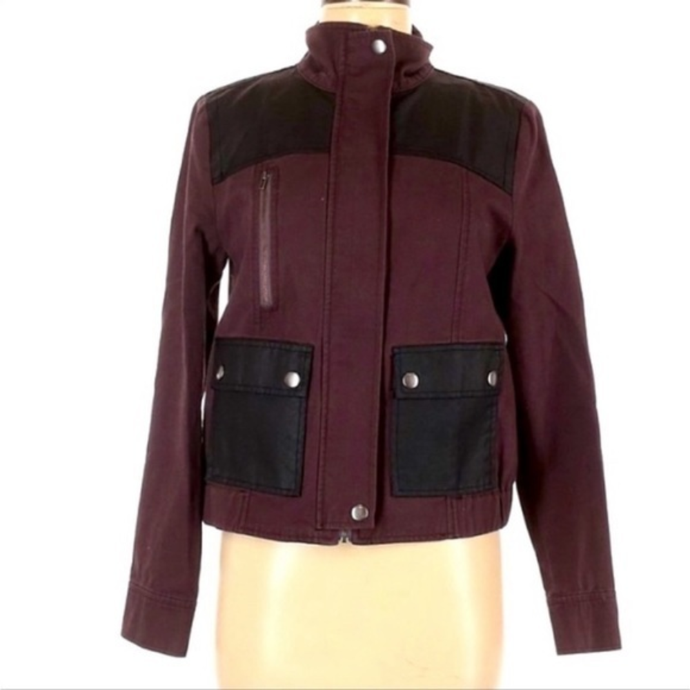 Rubbish M red/black zipper/snap color block 100% cotton military style‎ jacket